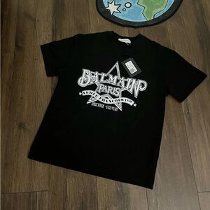 Balmain Black Tee with White Logo Tag